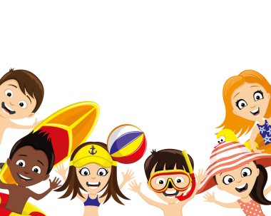 Beyaz bir arka plan üzerinde mutlu çocuklar. Beach tatil kavramı.