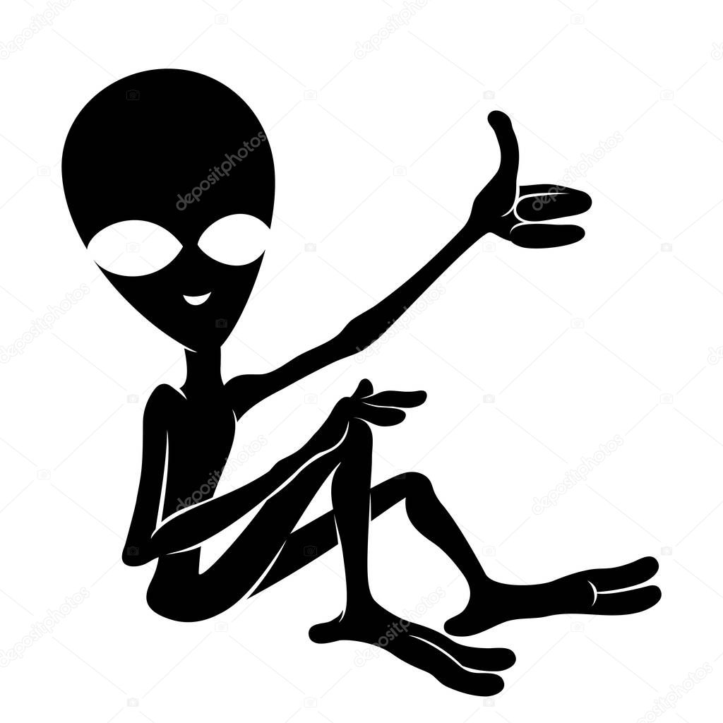 Extraterrestrial alien sits on a white background and shows like.