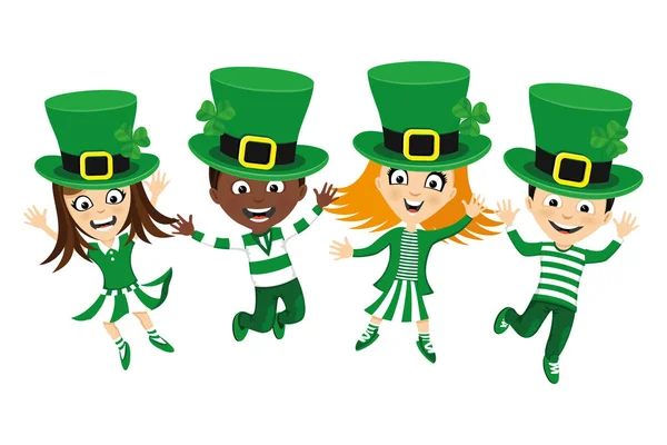 Kids Jumping Costumes Patrick Day — Stock Vector