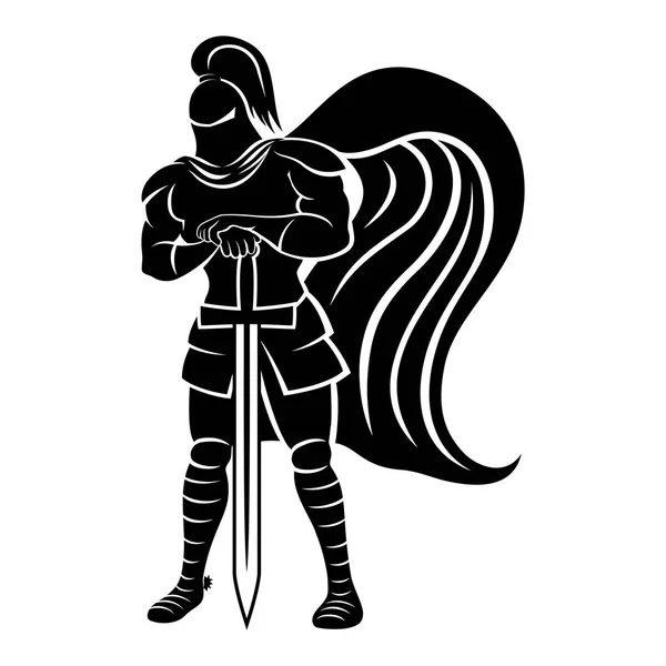 Caballero Con Signo Espada Sobre Fondo Blanco — Vector de stock