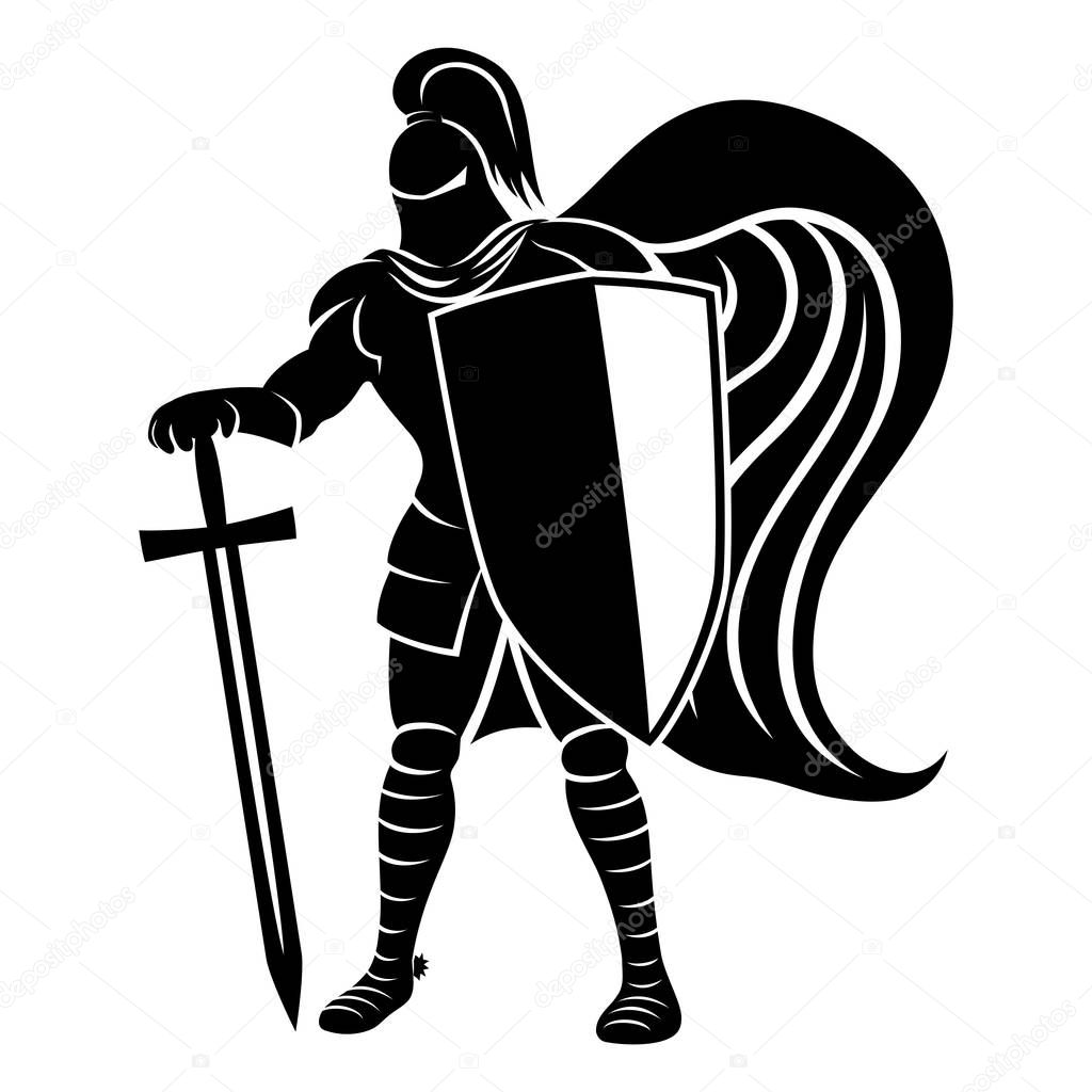 Knight with sword sign on a white background.