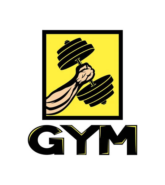 Gym Sign Dumbbell Hand White Background — Stock Vector