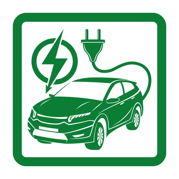 Signo Verde Del Coche Eléctrico Sobre Fondo Blanco — Archivo Imágenes Vectoriales