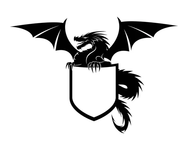 Dragón Con Escudo Sobre Fondo Blanco — Vector de stock