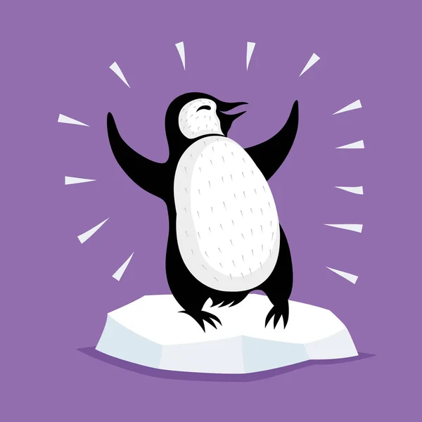 Pinguim Bonito Bloco Gelo Fundo Roxo — Vetor de Stock