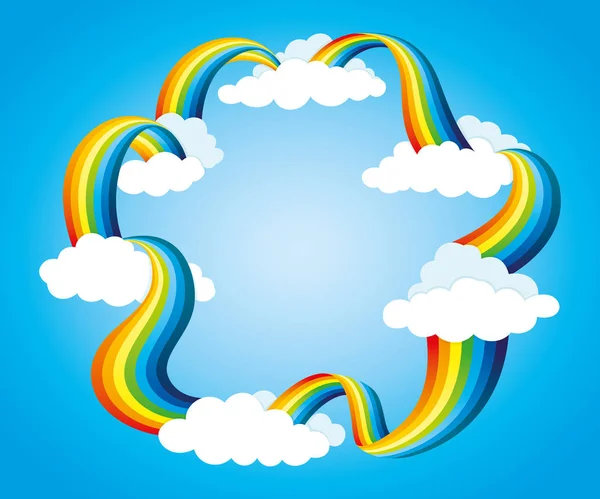 框架从彩虹和云彩在蓝色背景 — 图库矢量图片