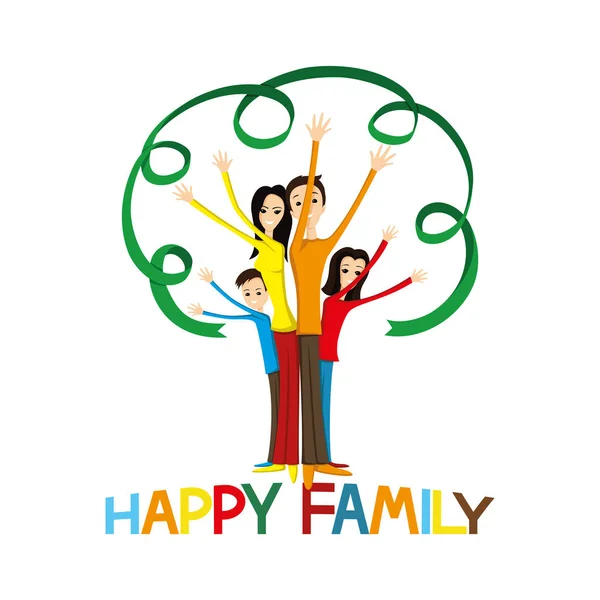 Happy Family Holding Hands Shape Tree White Background — Stock Vector