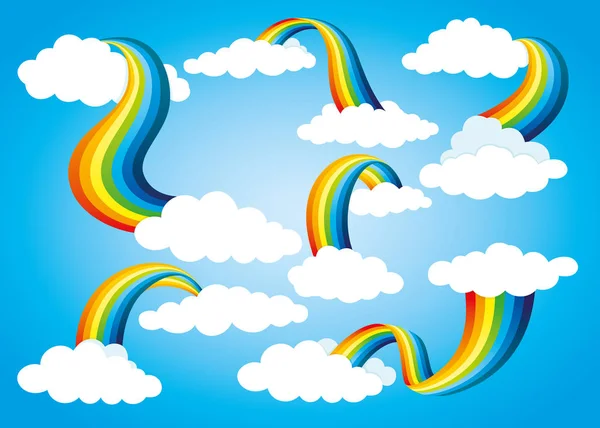 Rainbow Icon Set Clouds Blue Background — Stock Vector
