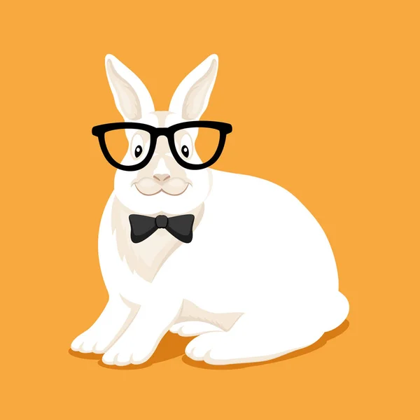 Stylish White Rabbit Glasses Orange Background — Stock Vector