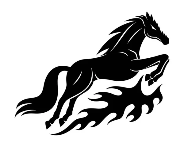 Zwarte Paard Teken Vlam Witte Achtergrond — Stockvector