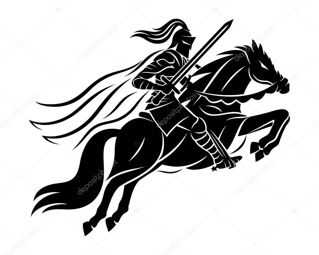 Ancient warrior on horseback on a white background.