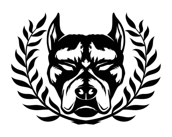 Σκύλος Φυλή Pit Bull Τεριέ Υπογράψουν Ένα Δάφνη Στεφάνι Λευκό — Διανυσματικό Αρχείο