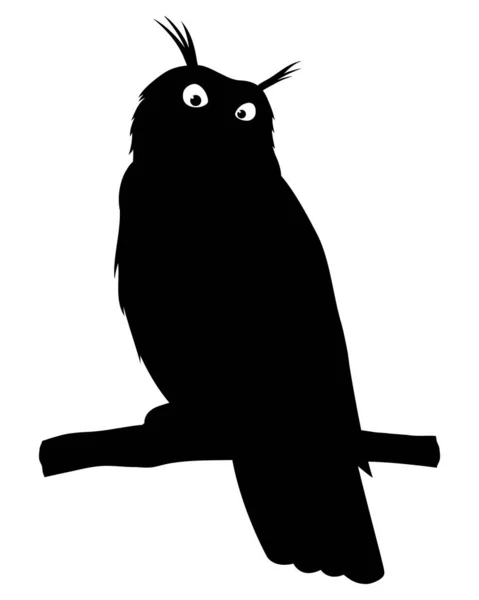 猫头鹰坐在白色背景上的树枝黑标志上 — 图库矢量图片