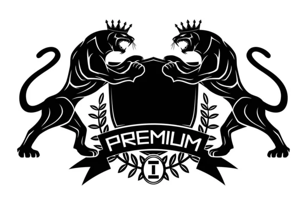Premium Sign Met Panthers Kronen Schild Een Witte Achtergrond — Stockvector