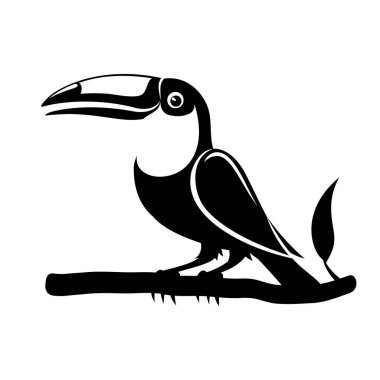Beyaz arka plan üzerinde siyah toucan kuş işareti.