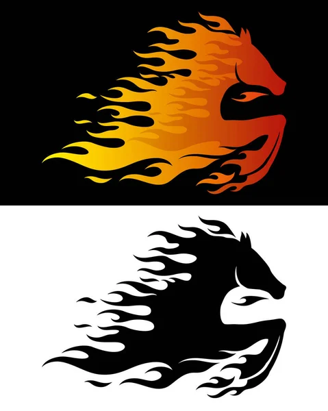 Cheval Flamme Deux Signes Mascotte Sur Fond Noir Blanc — Image vectorielle