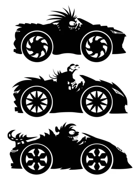 Beyaz Arka Planda Yarış Arabalarında Canavarlar Seti — Stok Vektör