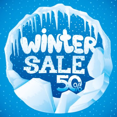 Satış için mavi bir arka planda buz ve buzağı kış bayrağı.