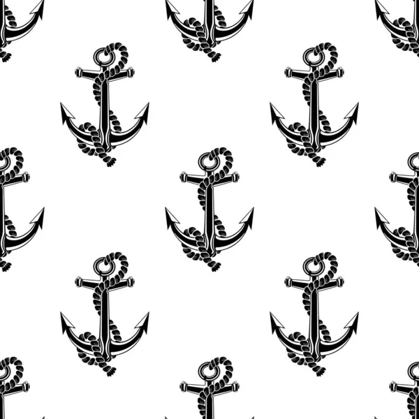 Seamless Pattern Black Anchors White Background — Stock Vector
