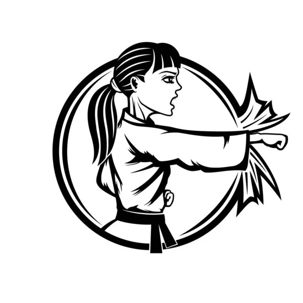 Karate Frau Sport Zeichen Auf Weißem Hintergrund — Stockvektor