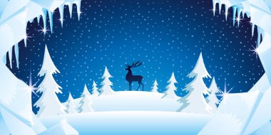 Karda kış doğa ve reindeer.