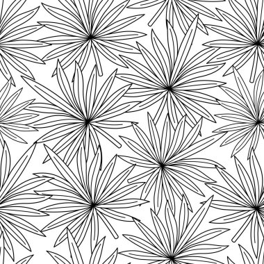 Beyaz arka plan üzerinde tropikal yaprakların kontur çizgileri ile dikişsiz desen.