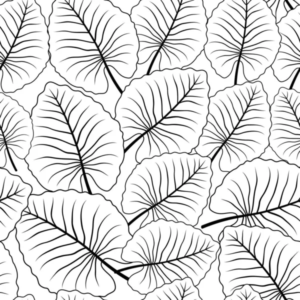 Seamless Pattern Contour Lines Tropical Leaves White Background — Stock Vector