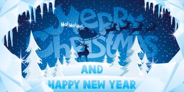 Noel Baba ve kış doğa üzerinde dizginleri ile Noel illüstrasyon.