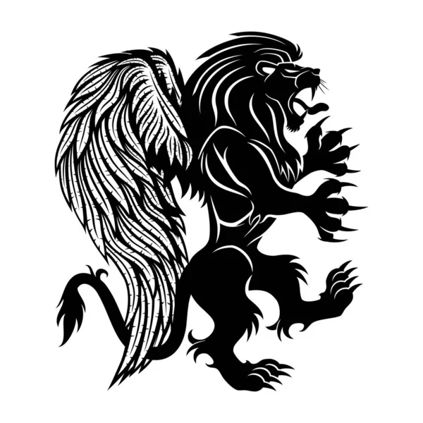 Lion Noir Avec Des Ailes Sur Fond Blanc — Image vectorielle