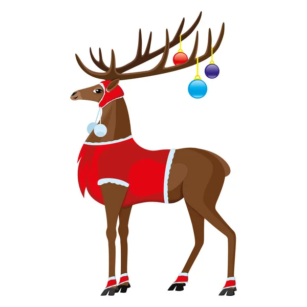 Christmas Deer Beautiful Horns White Background — Stock Vector