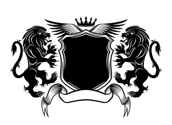 Черный Знак Львами Щитом Белом Фоне — стоковый вектор