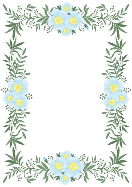 Όμορφο Κατακόρυφο Πλαίσιο Λουλουδιών Και Φυτών Λευκό Φόντο — Διανυσματικό Αρχείο