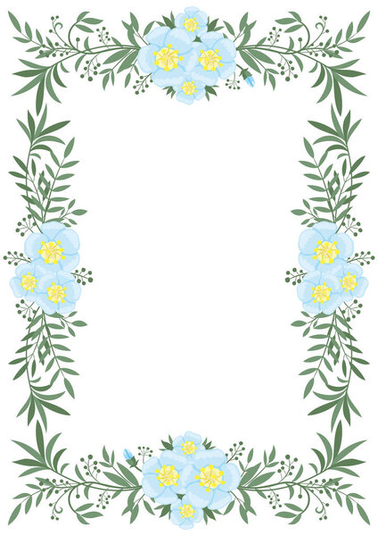 Beautiful vertical frame of flowers and plants on a white background.