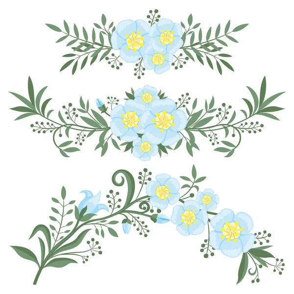 Sada Prvků Květů Rostlin Bílém Pozadí — Stockový vektor