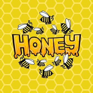 Peteklerin arka planında arı ile bal işareti.