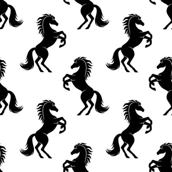 Seamless Pattern Black Horses White Background — Stock Vector
