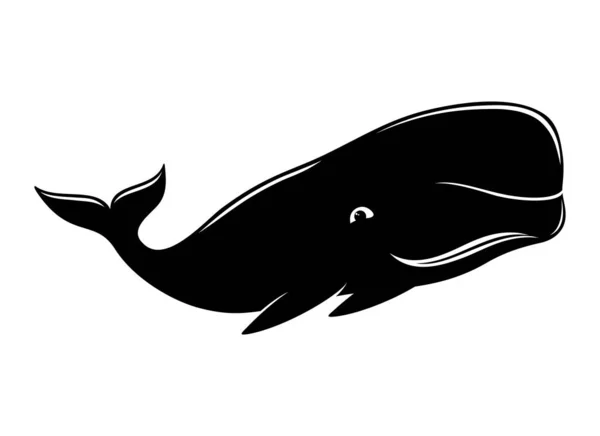 Black Whale Skylt Vit Bakgrund — Stock vektor
