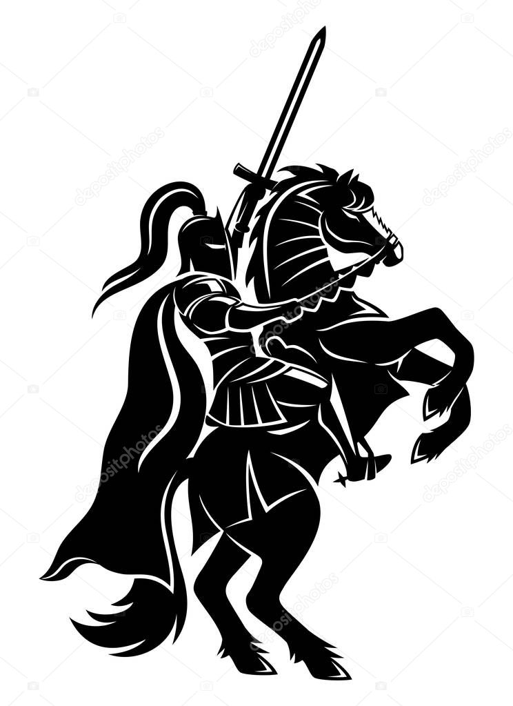 Ancient warrior on horseback on a white background.