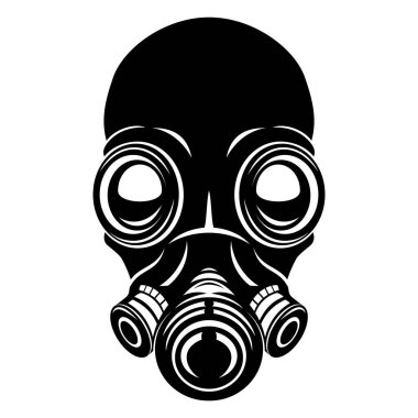 Beyaz arka planda siyah gaz maskesi işareti.