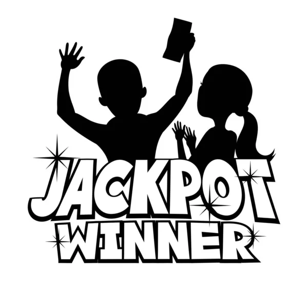 Jackpot Gagnant Signe Avec Couple Heureux Sur Fond Blanc — Image vectorielle