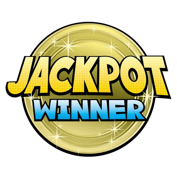 Jackpot Gagnant Signe Avec Une Pièce Sur Fond Blanc — Image vectorielle