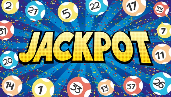 Bannière Bleue Jackpot Coloré Avec Des Boules Loterie — Image vectorielle