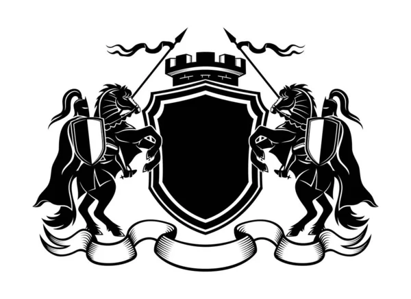 Рыцари Копьями Верхом Лошади Щит Белом Фоне — стоковый вектор