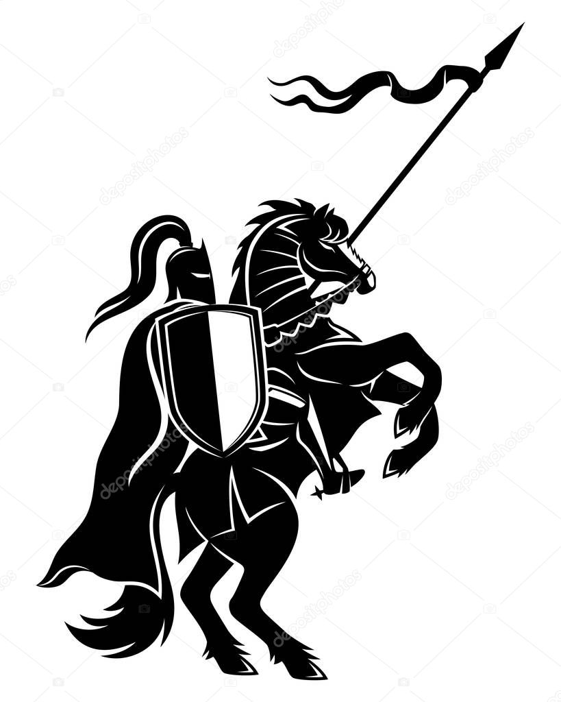 Ancient warrior on horseback on a white background.