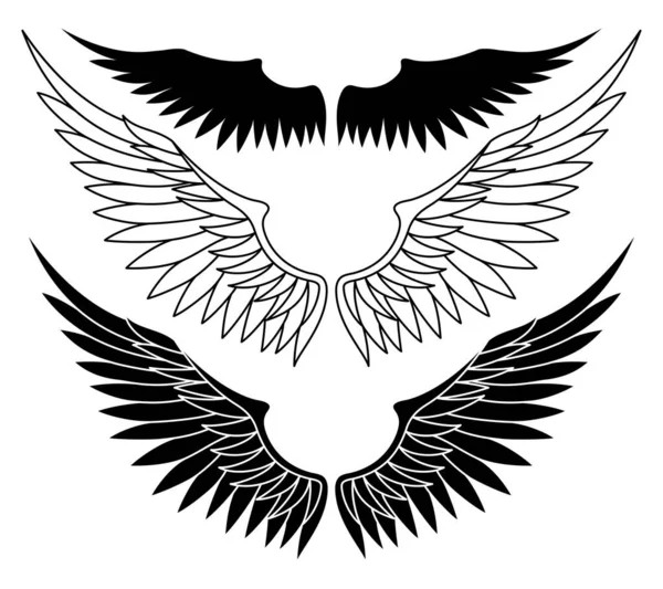 Set Black Wings White Background — Stock Vector