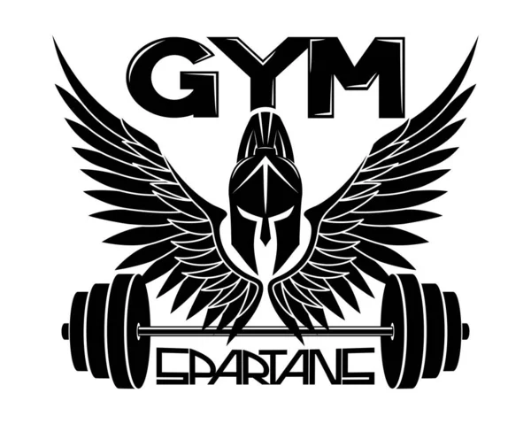 Gym Sign Spartan Helmet Wings White Background — Stock Vector