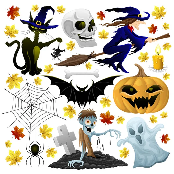 Halloween Holiday Set White Background — Stock Vector