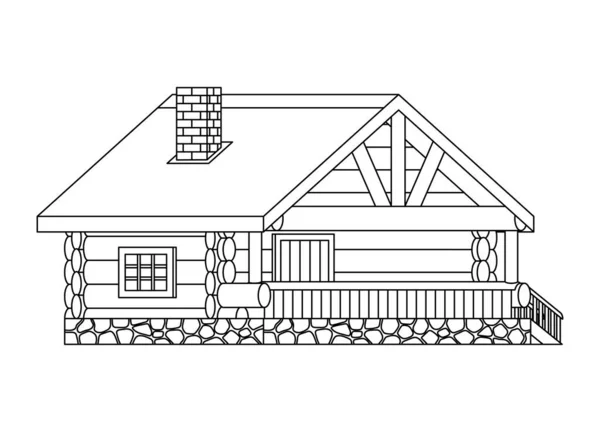 白色背景的木制房屋的素描 — 图库矢量图片