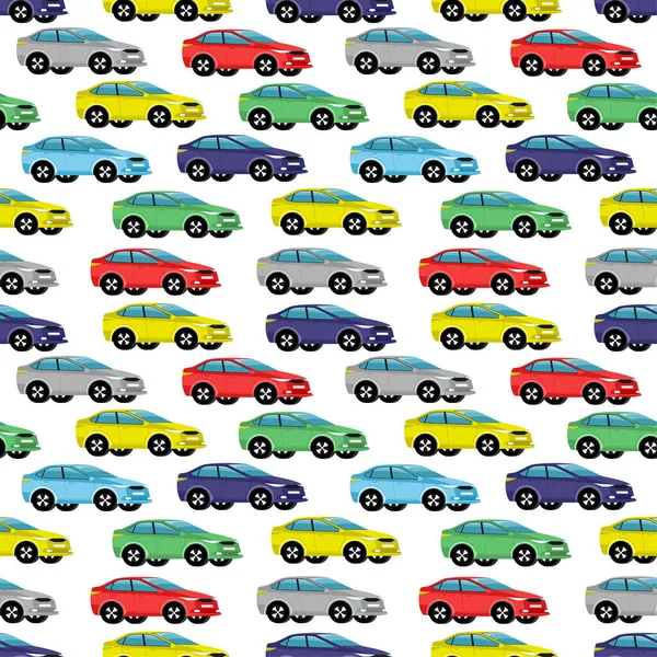 Płynny Wzór Kolorowymi Samochodami Białym Tle — Wektor stockowy