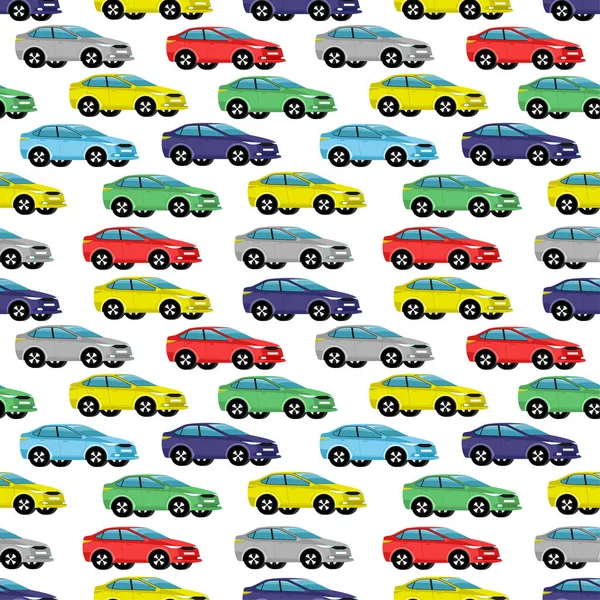 Patrón Sin Costuras Con Coches Colores Sobre Fondo Blanco — Archivo Imágenes Vectoriales